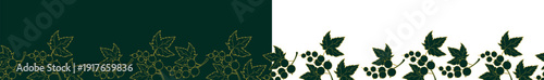 Elegant Gold Berry Currant Borders on Dark Green and White Background. Luxury Botanical Seamless Patterns Set. Isolated Outline Berries with Leaves Horizontal Template Banner. Vector illustration