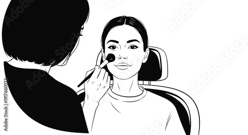 Professional makeup application flat vector illustration with female client