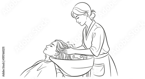 Professional hairstylist washing woman hair at salon sink vector illustration concept