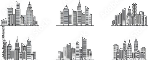 Modern City Skyline Vector Illustration Set for Urban Architecture and Building Design