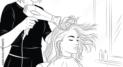 Luxury beauty salon shampoo treatment scene detailed vector illustration with female client