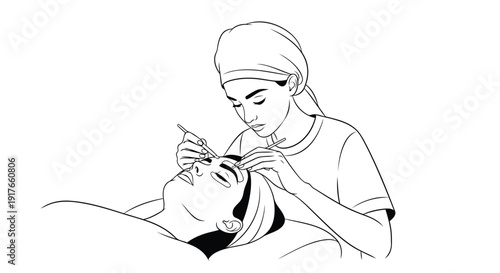 Beauty salon professional eyelash extension procedure flat vector illustration with female client