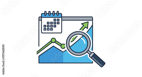 Business growth analysis with magnifying glass and calendar icon