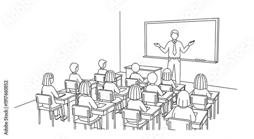 lassroom Education school teacher explaining lesson vector illustration