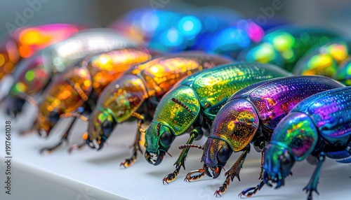 Wallpaper Mural A sharp, high-resolution photographic array of iridescent beetle carapaces displaying remarkable natural coloration, captured by FlyPro Firefly. Torontodigital.ca