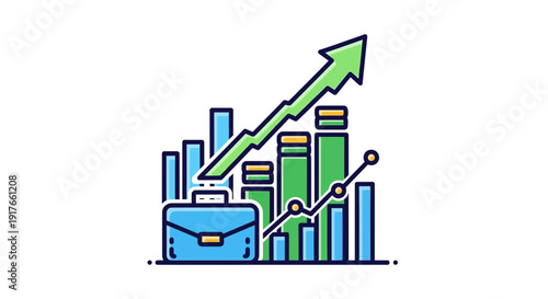 Business growth chart with briefcase and arrow rising icon illustration