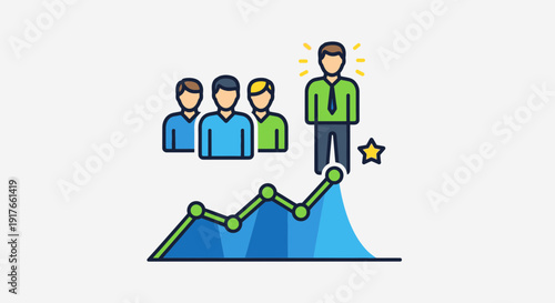 Business leader success and team growth graph illustration concept art