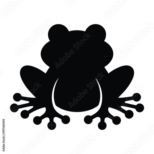 Simple black silhouette of a frog with visible eyes and front legs