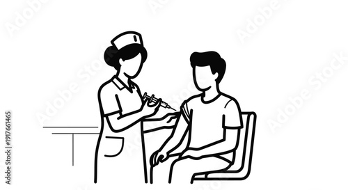 Medical worker applying vaccine shot to arm of patient vector illustration scene