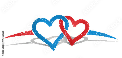 Pixel symbol of red and blue heart.