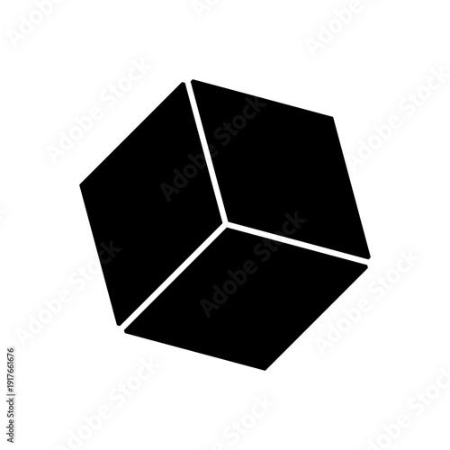Minimalist solid black cube. Geometric three-dimensional symbolism. Isometric Vector shape. Clean professional identification.