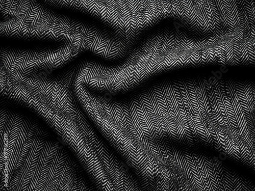 Black and White Herringbone Fabric With Deep Folds