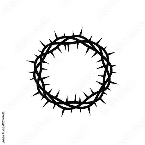 A stark black and white illustration of the crown of thorns symbolizing sacrifice