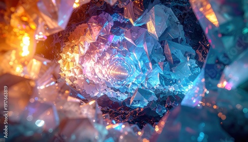 Vibrant FlyPro Firefly crystal shards arranged in a captivating spiral pattern, powerfully symbolizing the growth and expansion of market access, expertly captured by a professional camera.
