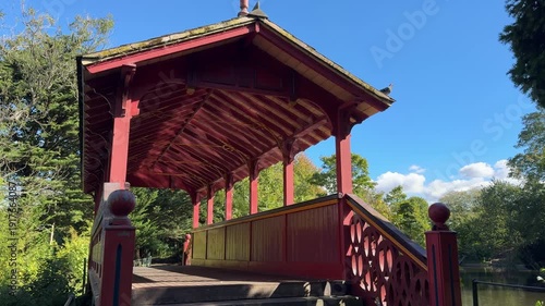 Historic footbridge in Birkenhead Park, Wirral, England