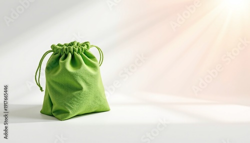 A vibrant scene featuring a lush, green reusable goodie bag crafted from textured spunbond fabric, exuding eco conscious elegance