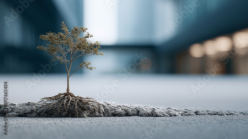 Resilient Sprout: A tenacious young tree bursts forth from a crack in the pavement. It embodies the essence of resilience, growth, and hope in the face of adversity.