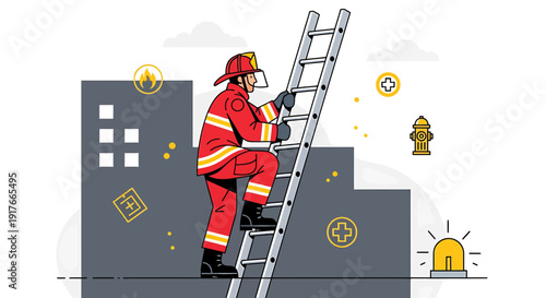 Firefighter Climbing Ladder Rescue Emergency Safety Service Hero