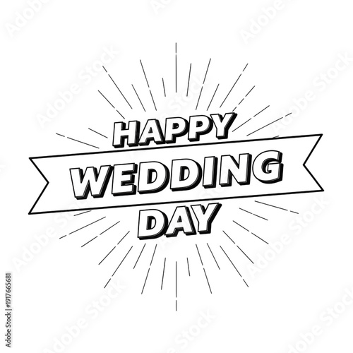 Happy wedding day banner with sunburst design