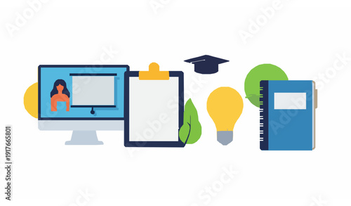 Modern online education vector symbols digital study concept flat design