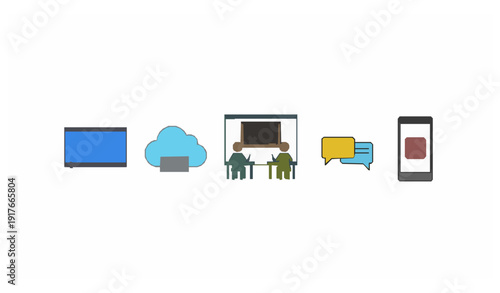 Minimal digital learning elements vector collection virtual classroom icons