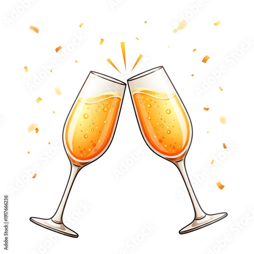 Champagne glasses cheering with confetti for celebration
