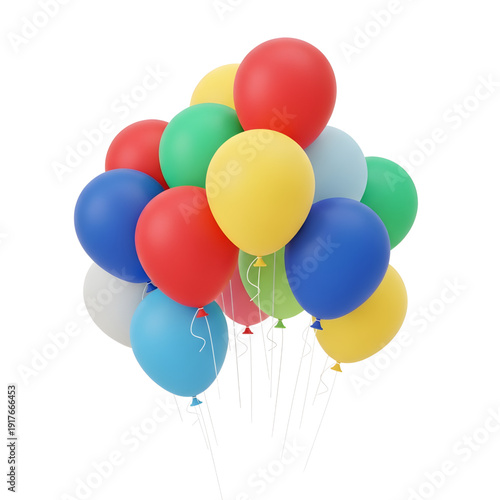 Vibrant colorful balloons flying high in the air together