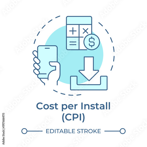 Cost per install soft blue concept icon. Cpi metric, product pricing. User download, marketing profit. Round shape line illustration. Abstract idea. Graphic design. Easy to use in booklet