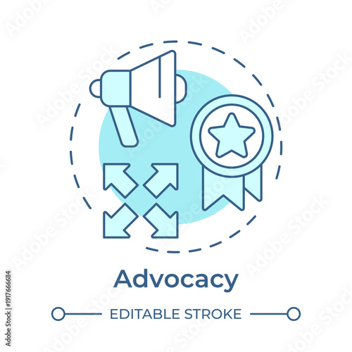 Advocacy soft blue concept icon. Marketing strategy, product promotion. Paid advertising. Round shape line illustration. Abstract idea. Graphic design. Easy to use in booklet, article