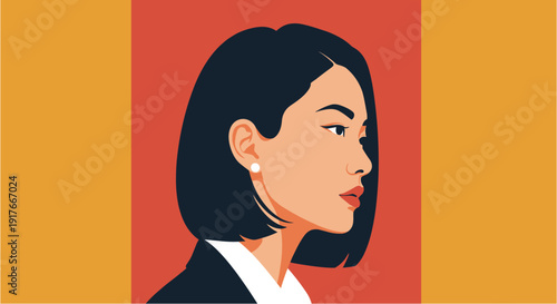 Elegant portrait of a confident Asian businesswoman with a stylish bob haircut, showcasing her professional and determined demeanor.