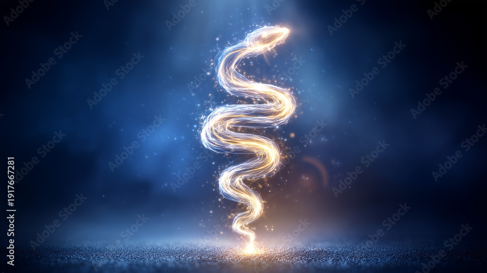 Obraz premium Shimmering Serpent of Healing: A mesmerizing display of a serpent composed of radiant light, elegantly coiled amidst an ethereal and enigmatic atmosphere. The snake, an ancient symbol of medicine.