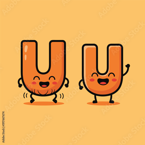 Cartoon Character Letter U Dancing Figures.