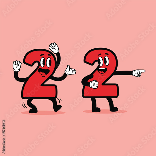 Cartoon Number Two Characters Dancing Together.