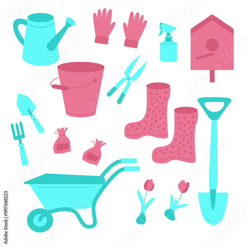 garden items and equipment, vector illustration