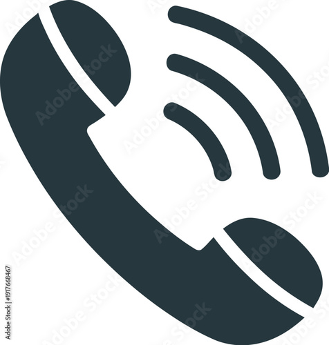 A simple black telephone icon with signal waves on a white background