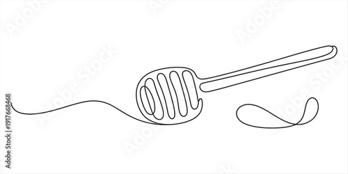 Minimalist continuous one line drawing of a honey dipper stick symbol for sweet food. Vector, illustration