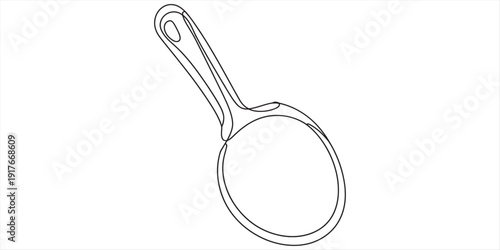 A simple line drawing of a vintage hand mirror with a long handle and oval reflective surface Vector, illustration