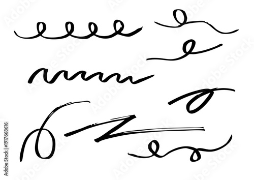 手描きブラシラインセット 黒の筆文字風スワッシュ装飾ベクター素材