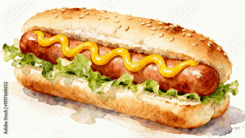 Easy Bun Snack Hot Dog isolated watercolor vector illustration svg