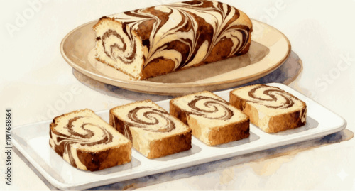 Sweet Swirl Marble Cake isolated watercolor vector illustration svg
