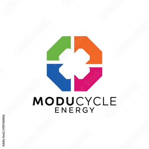 Corporate ESG branding logo with interlocking modular segments for sustainable resource recovery by ModuCycle Energy