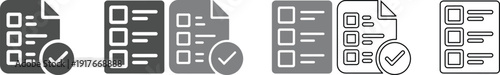 Set of document icons with checklist and approval mark for office and business use