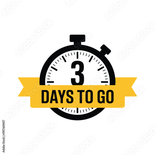 A black stopwatch displays 3 with a yellow banner reading days to go