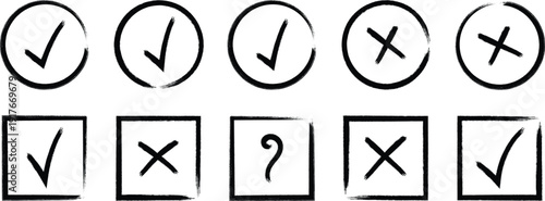 Checkmarks and Yes or No in circles and squares on White Background