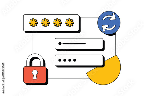 Digital security illustration showing a password and login form with a lock