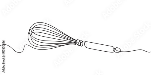 A minimalist continuous line drawing of a kitchen whisk on a clean white background Vector, illustration