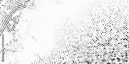 Design black and white abstract wave made of scattered dots, smooth curves, 3D effect. EPS10