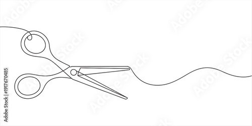 Simple one line drawing of scissors for creative art and design concepts on white background Vector, illustration