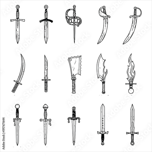 Collection of medieval swords and daggers for historical or fantasy projects
