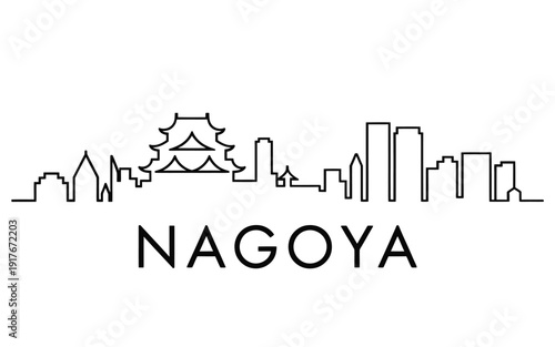 Fotografie Minimalist line art depicting the nagoya city skyline with its name below